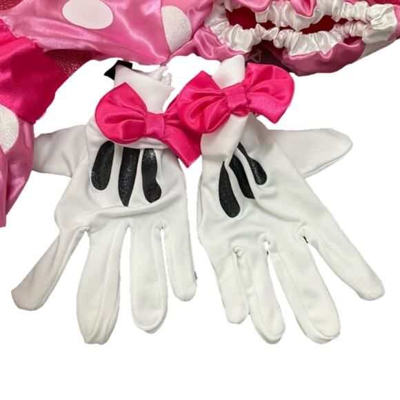 Disney Girl's Dress Minnie Mouse Pink Gloves Heart Bow Shimmer Polka Dots NWT - Picture 3 of 6